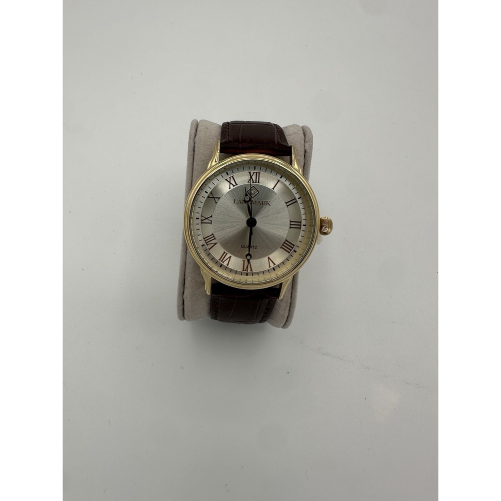 Danbury Mint Dimond Landmark Watch Brown Leather Band and Gold‎ Case